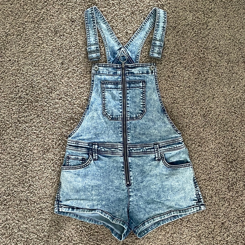 Zip front overall shorts